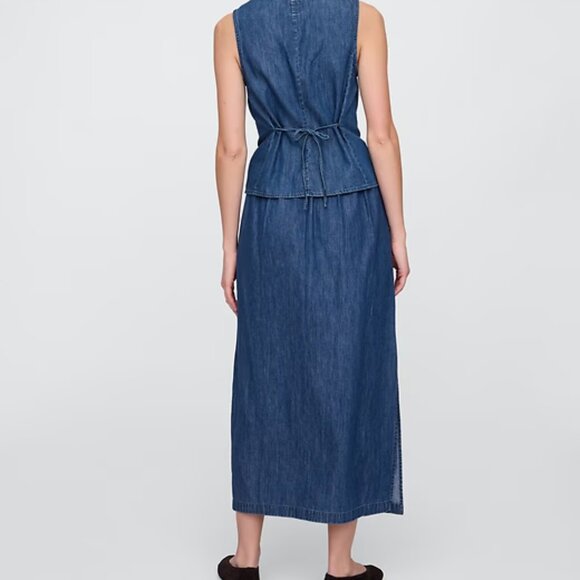 GAP Medium Indigo Denim Maxi Slip Skirt/NWT/S TALL - Picture 2 of 14